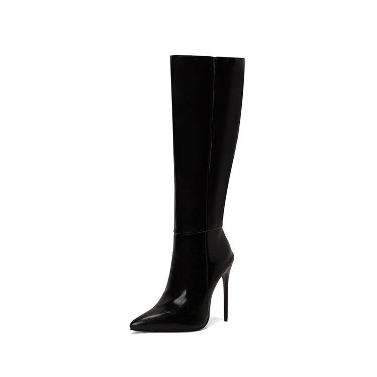 Kniehohe Stiefel | Spitz mit Absatz und Reissverschluss