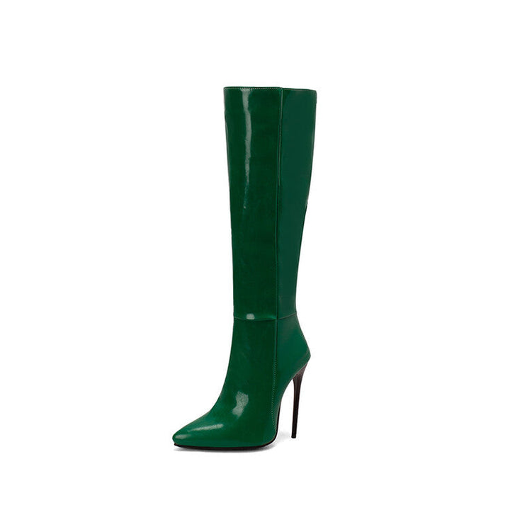 Kniehohe Stiefel | Spitz mit Absatz und Reissverschluss