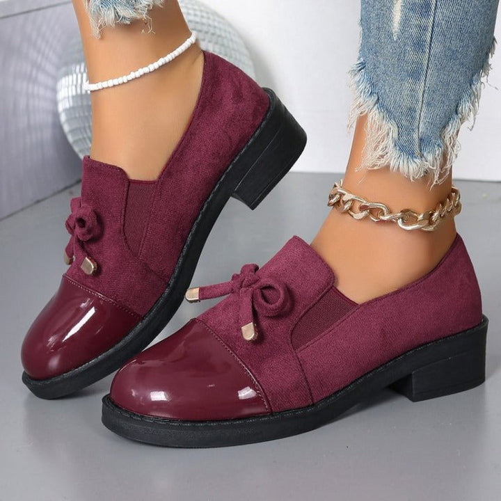 Damen Loafers mit Schleife Blockabsatz