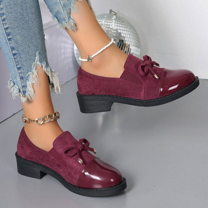 Damen Loafers mit Schleife Blockabsatz