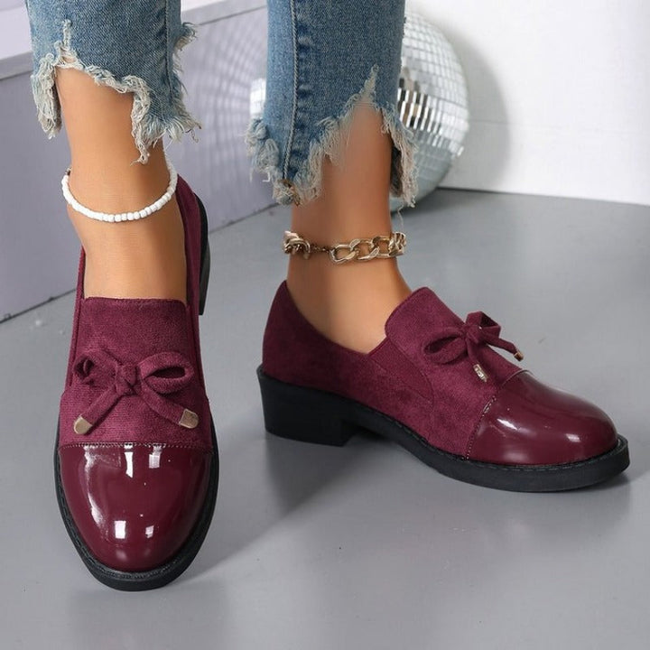 Damen Loafers mit Schleife Blockabsatz