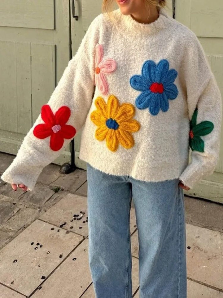 Maisie - Strickrollkragenpullover Buntes Blumendesign
