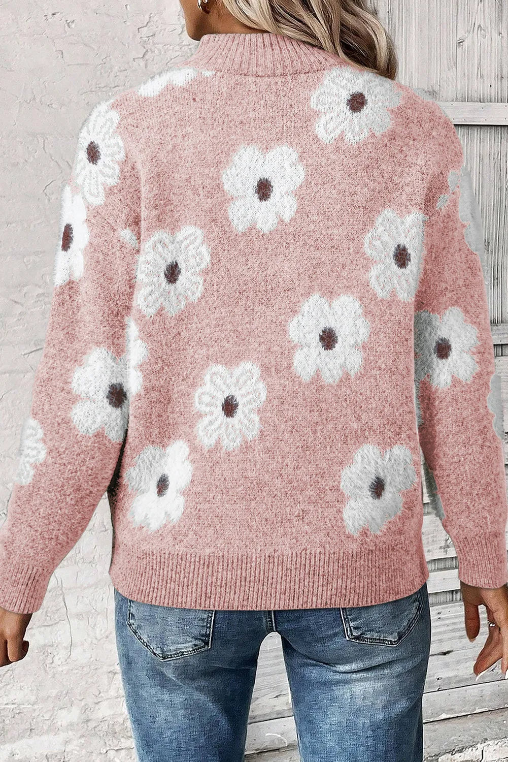 Margaret - Blumensweater mit halbem Reißverschluss