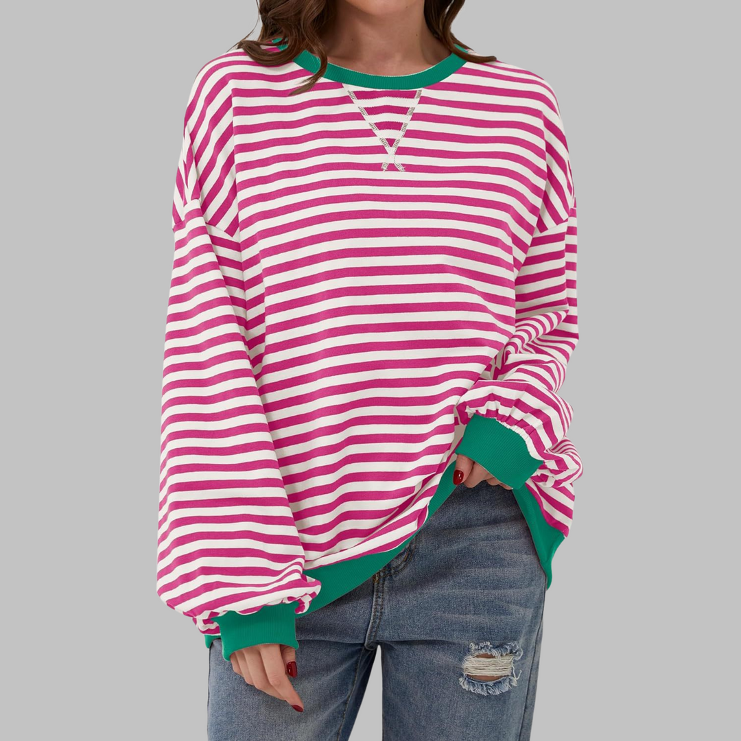 Marlow | Retro, Bequem & Stilvoll Sweatshirt Damen – Rosa-Weiße Streifen 10