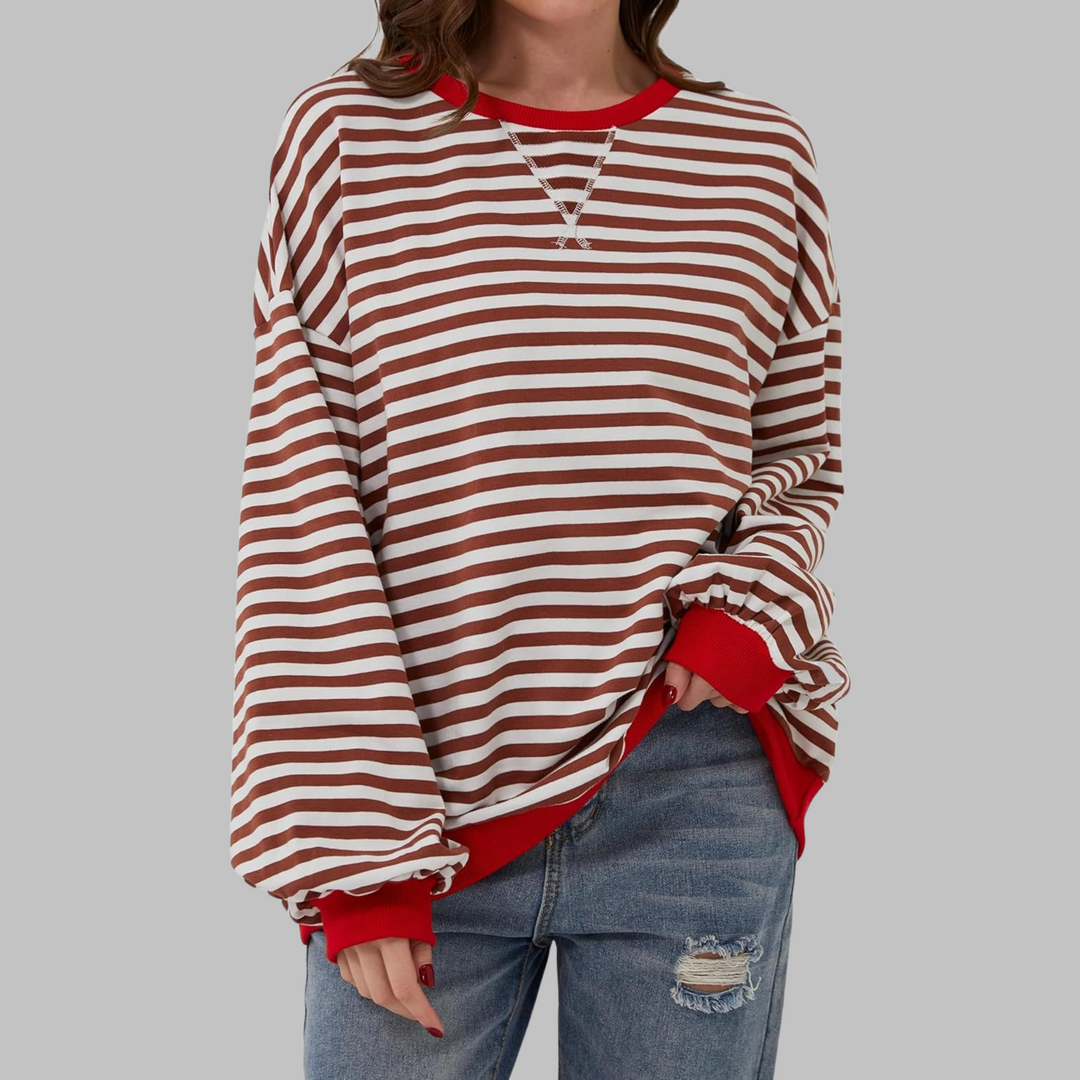 Marlow | Retro, Bequem & Stilvoll Sweatshirt Damen – Rosa-Weiße Streifen 4