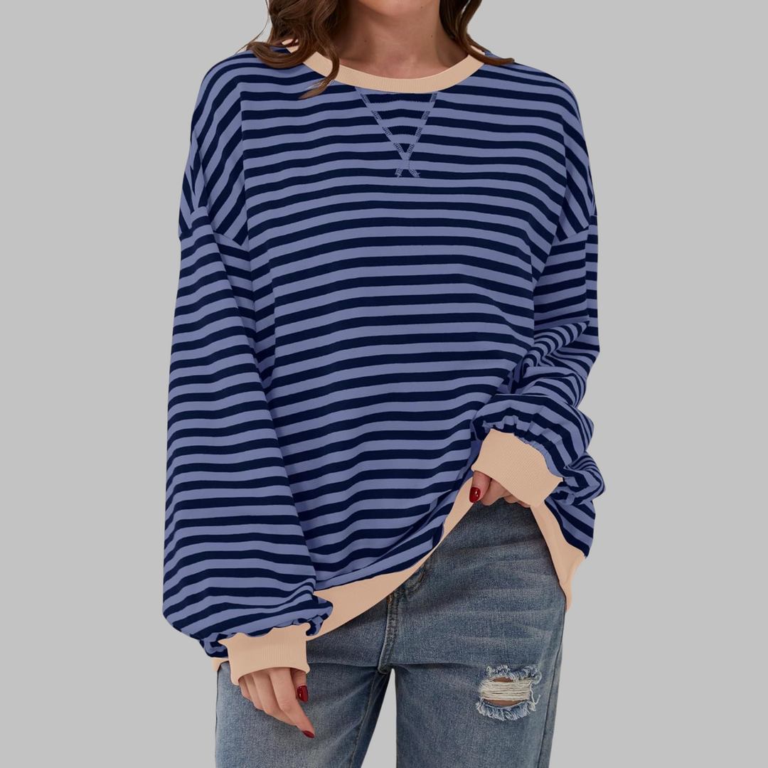 Marlow | Retro, Bequem & Stilvoll Sweatshirt Damen – Rosa-Weiße Streifen 5