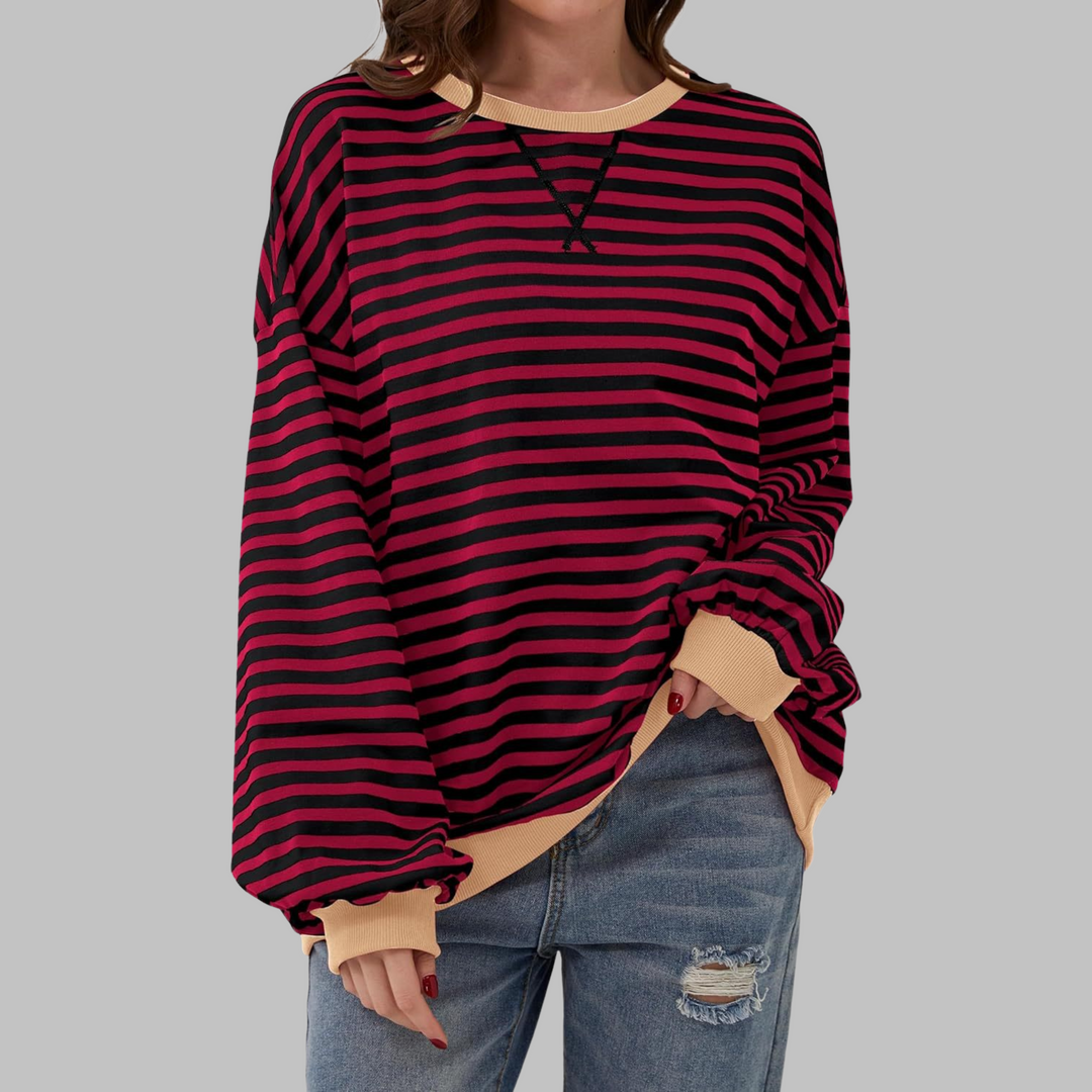 Marlow | Retro, Bequem & Stilvoll Sweatshirt Damen – Rosa-Weiße Streifen 7