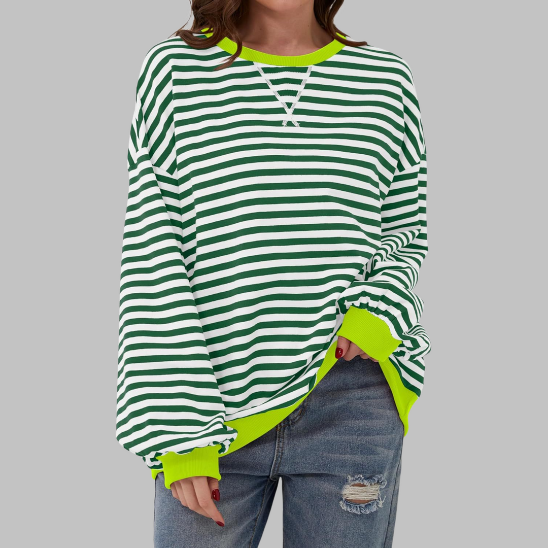 Marlow | Retro, Bequem & Stilvoll Sweatshirt Damen – Rosa-Weiße Streifen 9