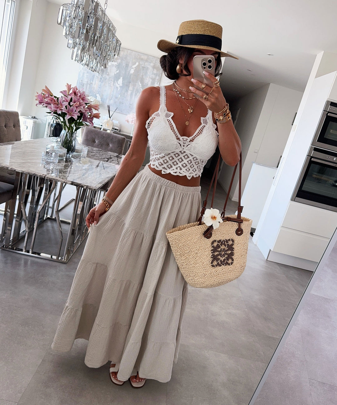 Maxi Musselin Rock Sira Beige Ladypolitan ♡