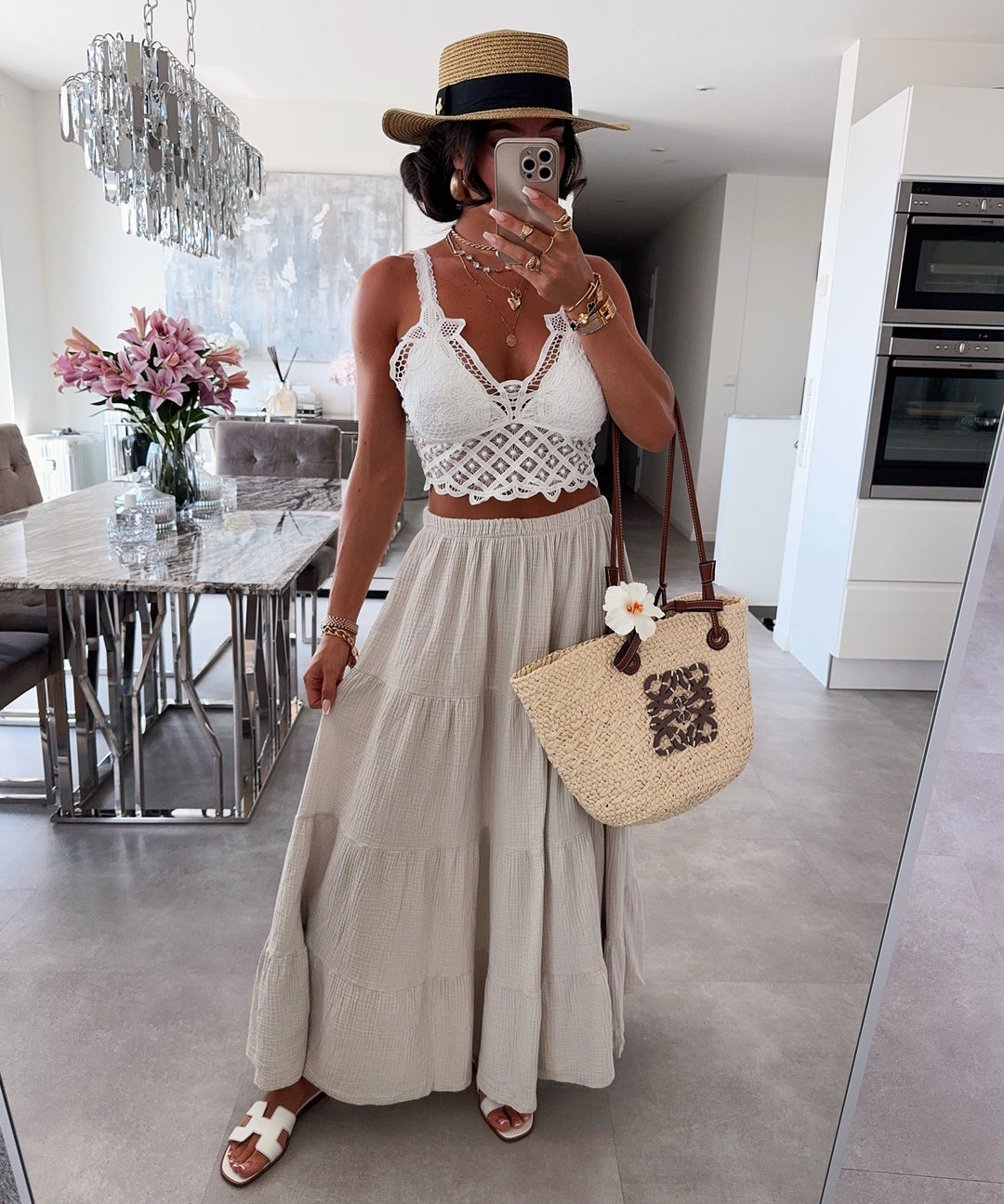 Maxi Musselin Rock Sira Beige Ladypolitan ♡