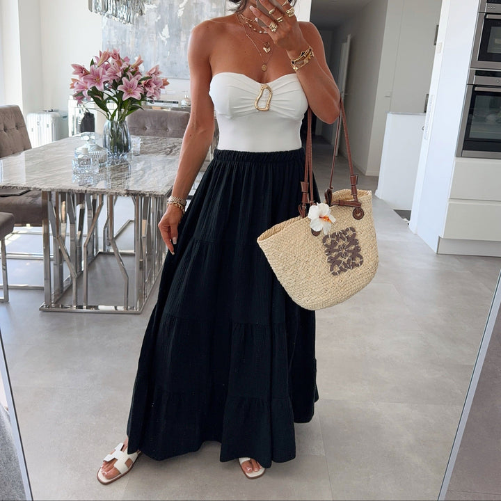 Maxi Musselin Rock Sira Schwarz Ladypolitan ♡