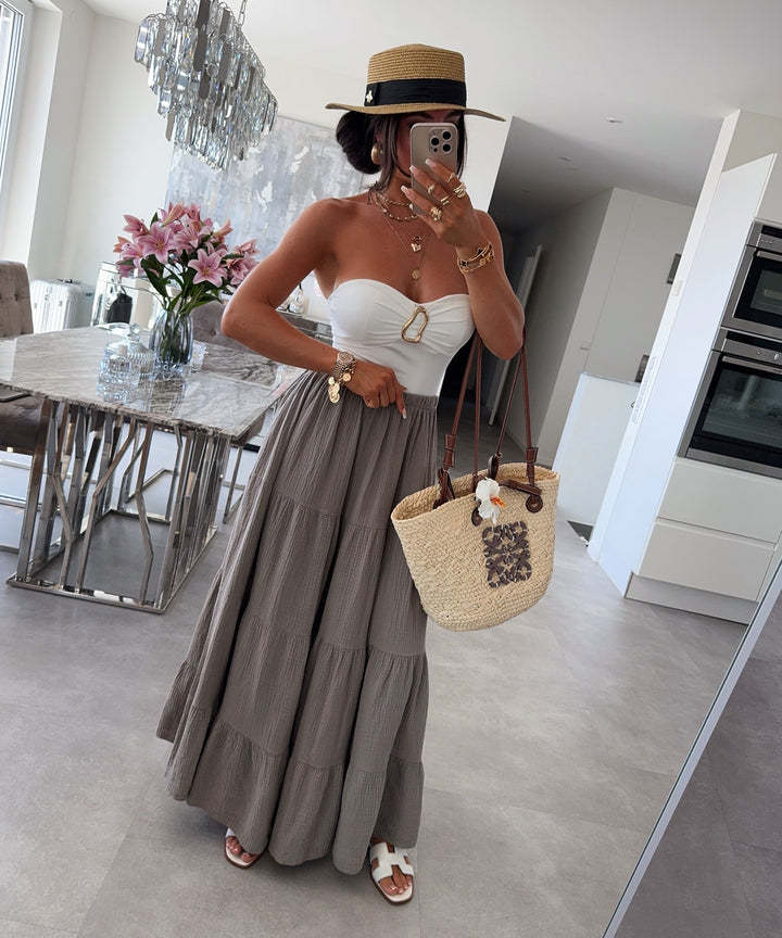 Maxi Musselin Rock Sira Taupe Ladypolitan ♡