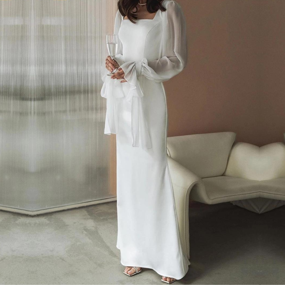 Maxikleid Damen | Eckiger Ausschnitt & elegante Ärmel