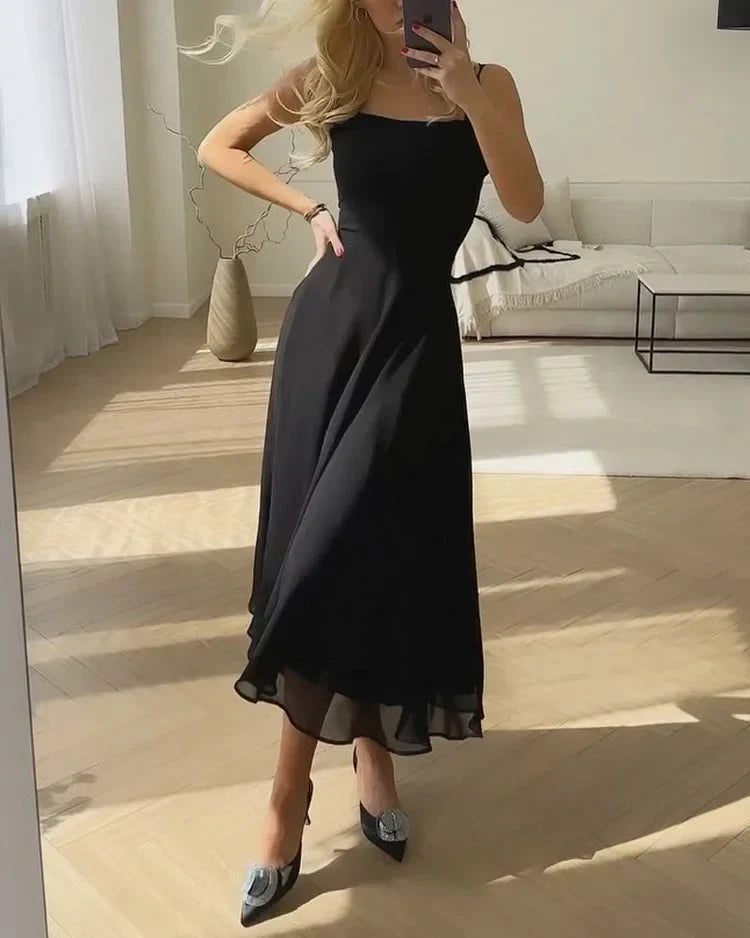 Maxikleid Damen | Eckiger Ausschnitt & fließender Rock