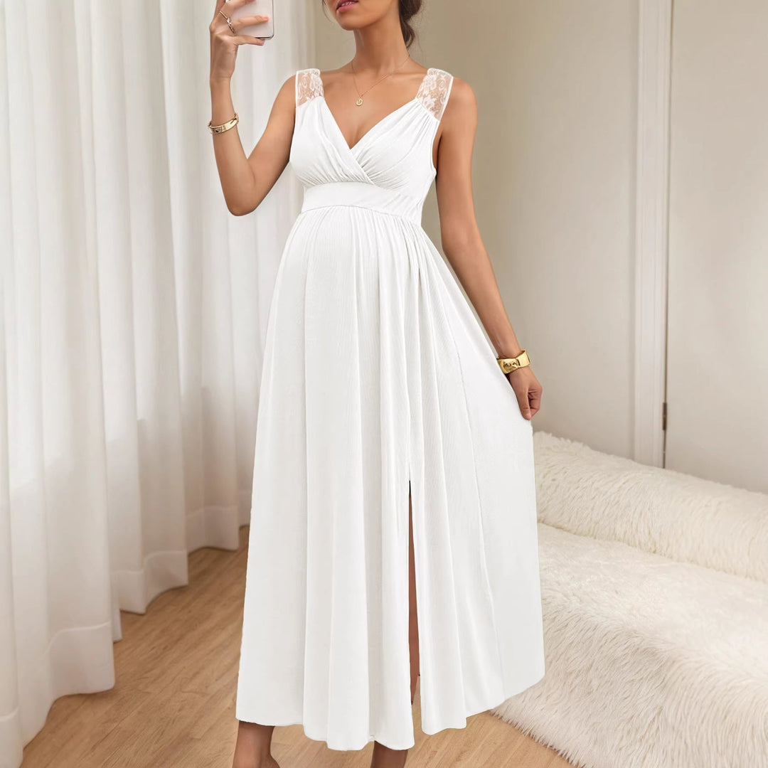 Maxikleid Damen | Elegant mit Spitzendetails & Beinschlitz
