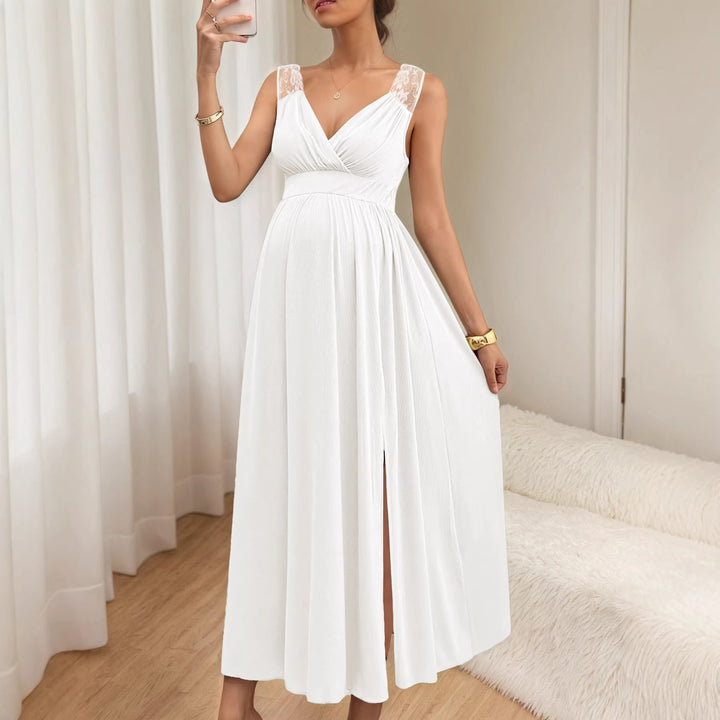 Maxikleid Damen | Elegant mit Spitzendetails & Beinschlitz