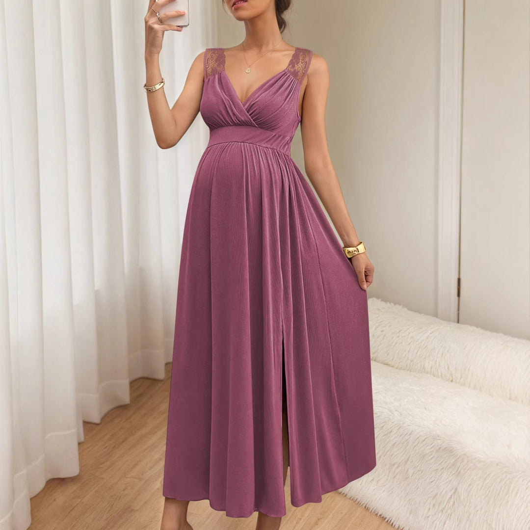 Maxikleid Damen | Elegant mit Spitzendetails & Beinschlitz