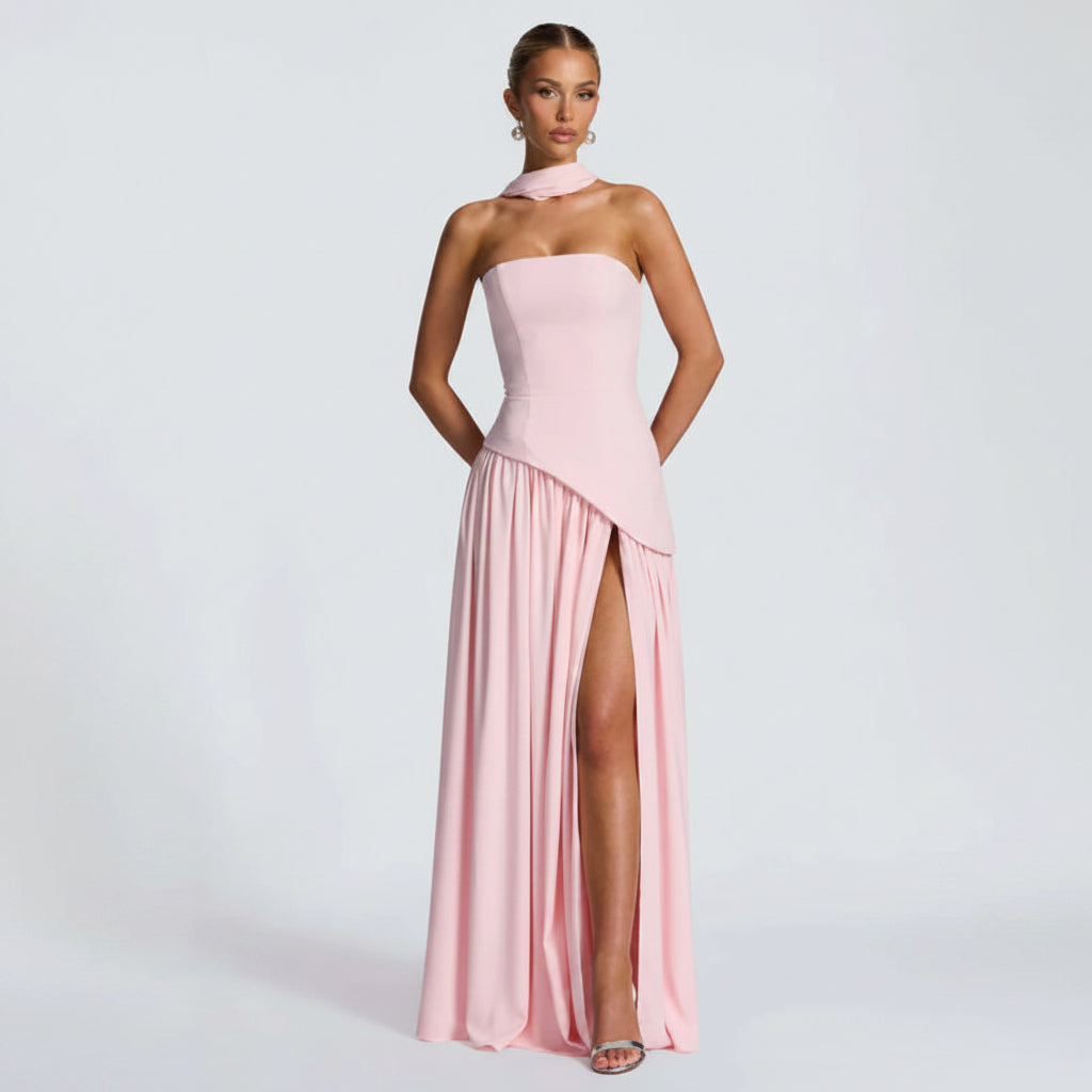 Maxikleid Damen – Trägerloser Schnitt & fließende Silhouette