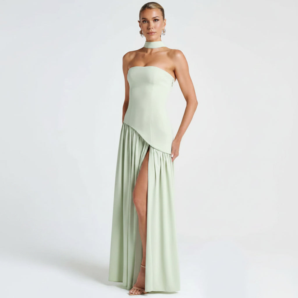 Maxikleid Damen – Trägerloser Schnitt & fließende Silhouette