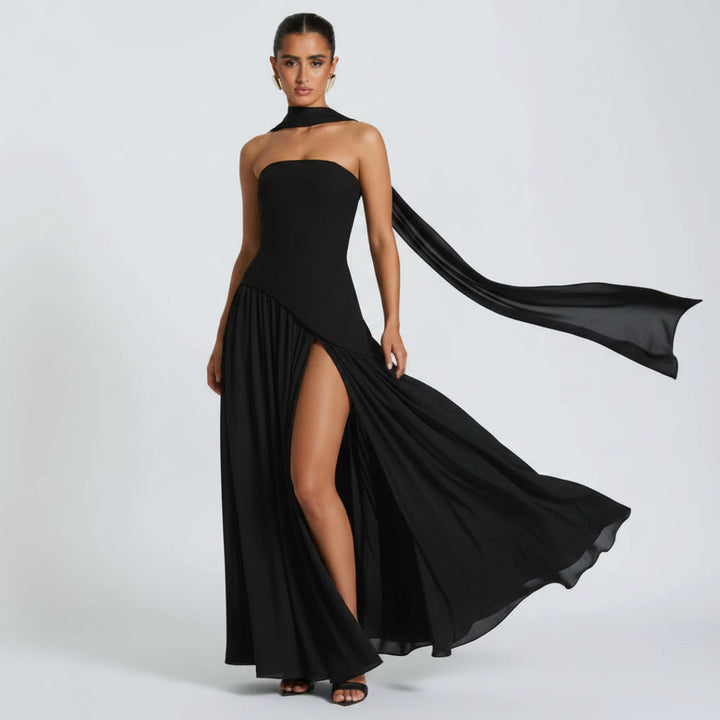 Maxikleid Damen – Trägerloser Schnitt & fließende Silhouette