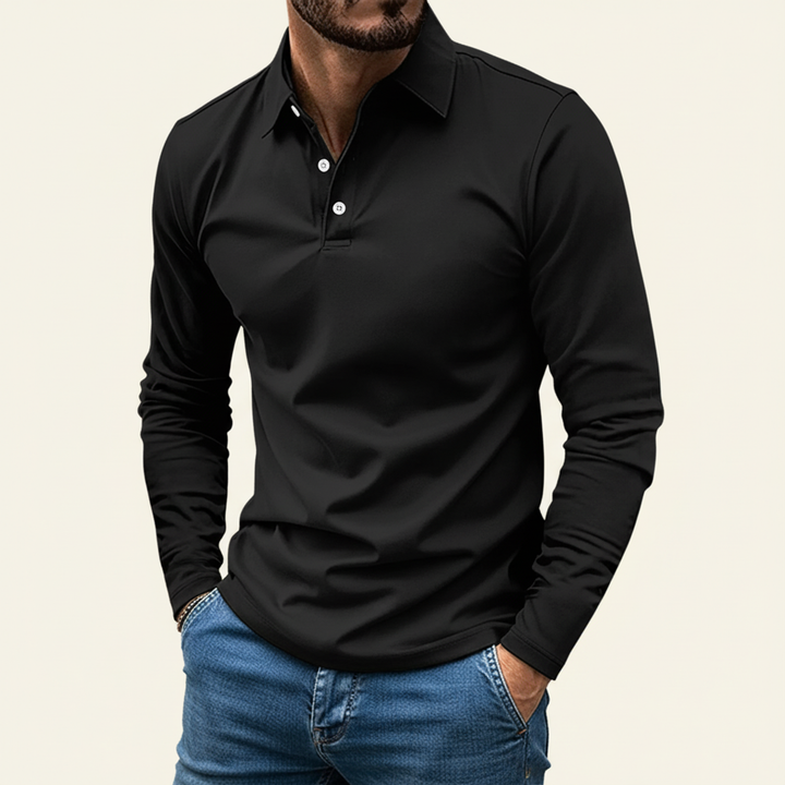 Elias | Herren Minimaler Knopf Langarm Polo-Shirt