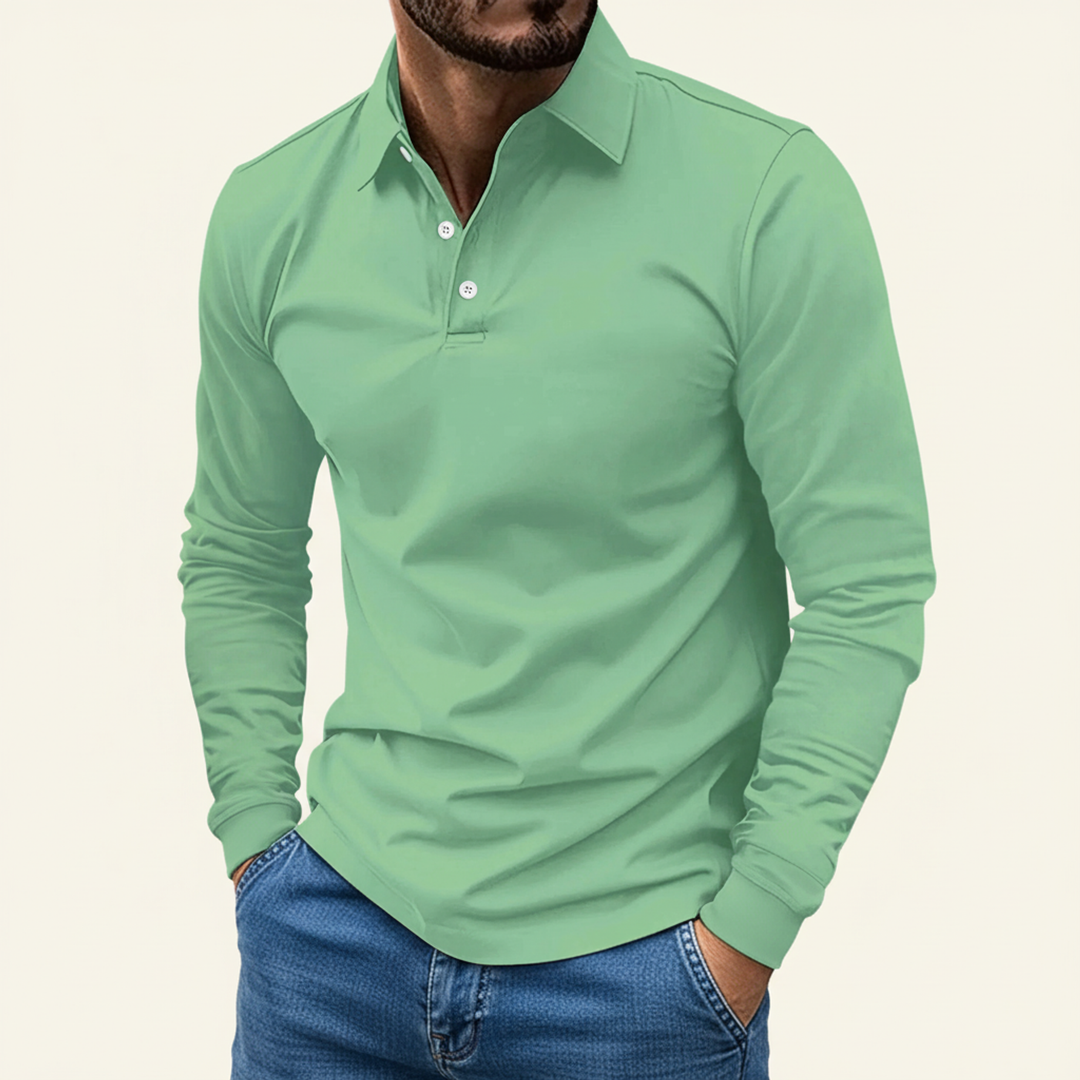 Elias | Herren Minimaler Knopf Langarm Polo-Shirt