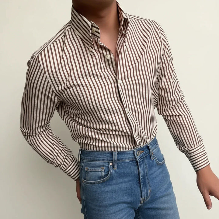 Anton | Herren Gestreiftes Freizeithemd mit Knopfleiste