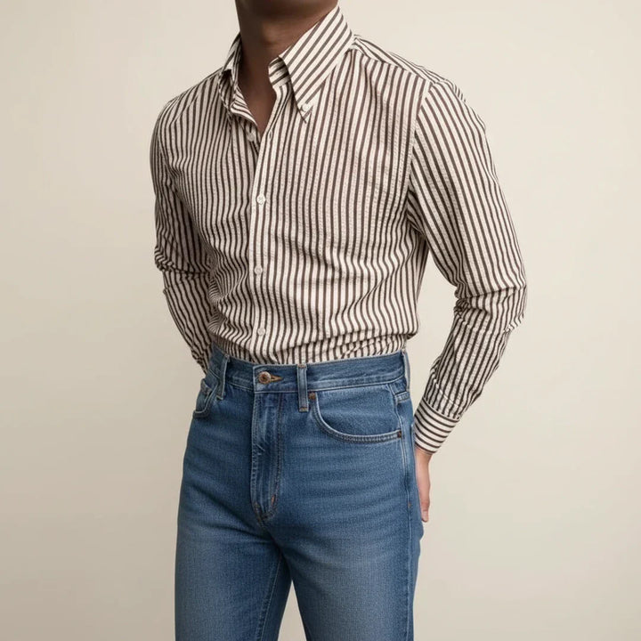 Anton | Herren Gestreiftes Freizeithemd mit Knopfleiste