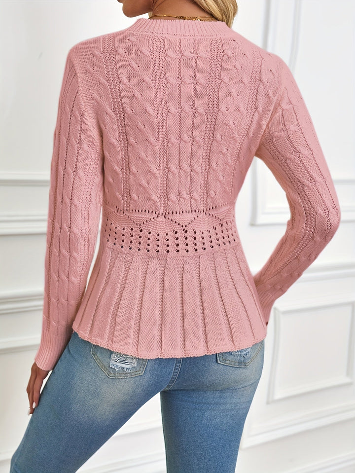 Meredith - Robuster Zopfstrickpullover mit Rundhalsausschnitt