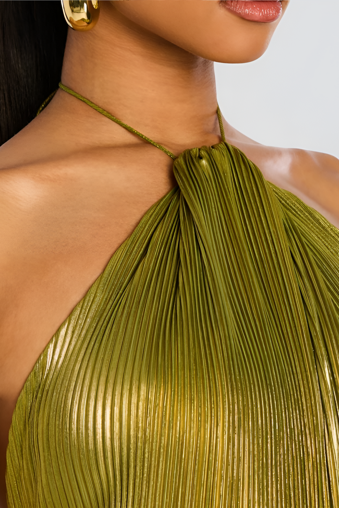 Lina – Metallic Pleated Halter Maxi Dress - Image 5