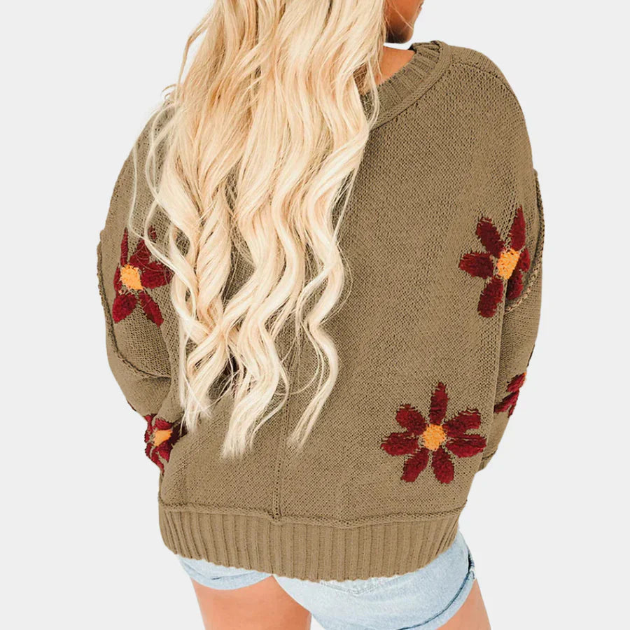 Micaela - Damenpullover aus geblümten Strickwaren