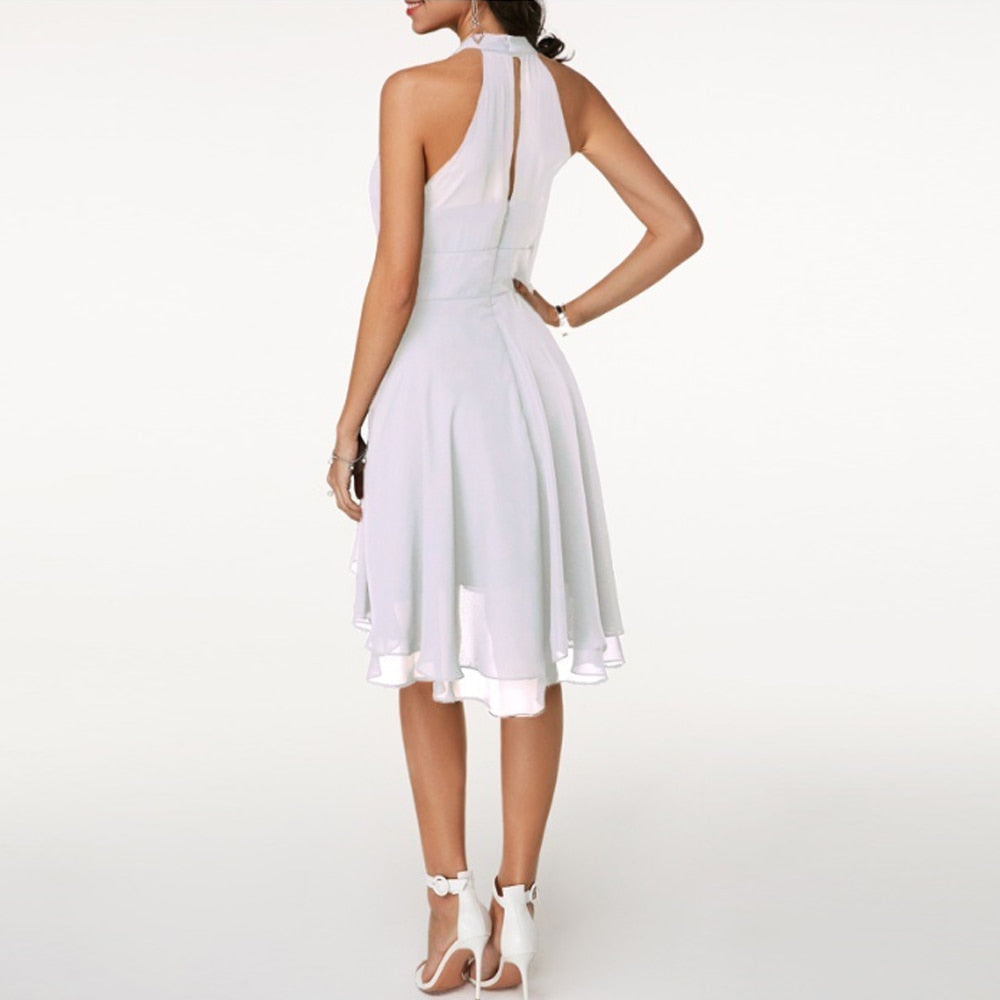 Midi Kleid Damen | Halter-Ausschnitt & Schwungvoller Fall