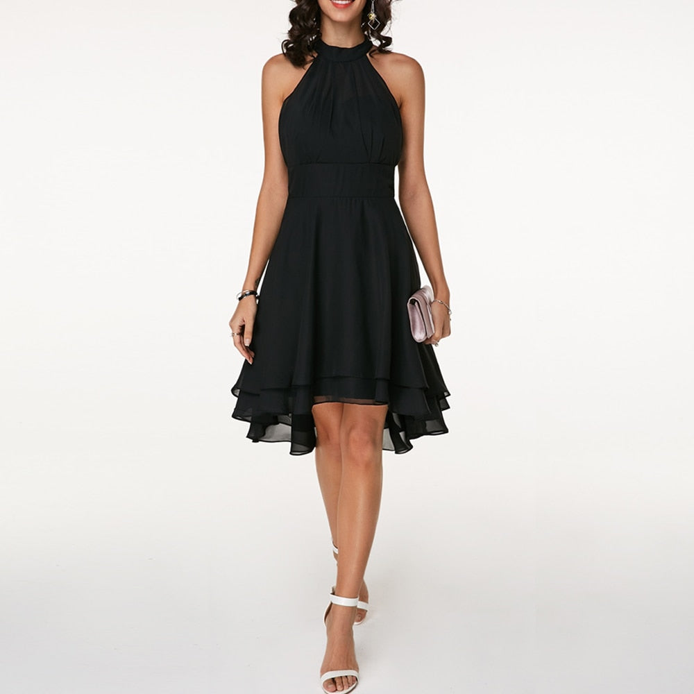 Midi Kleid Damen | Halter-Ausschnitt & Schwungvoller Fall