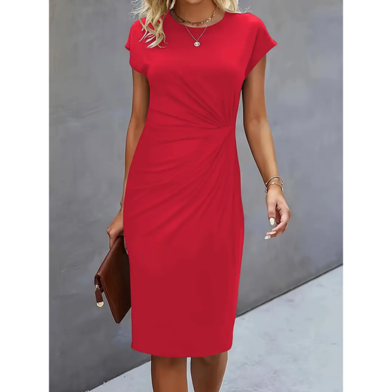 Midikleid Damen | Kurze Ärmel & Figurformende Drapierung