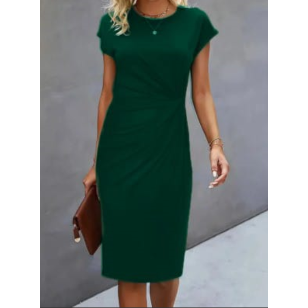 Midikleid Damen | Kurze Ärmel & Figurformende Drapierung