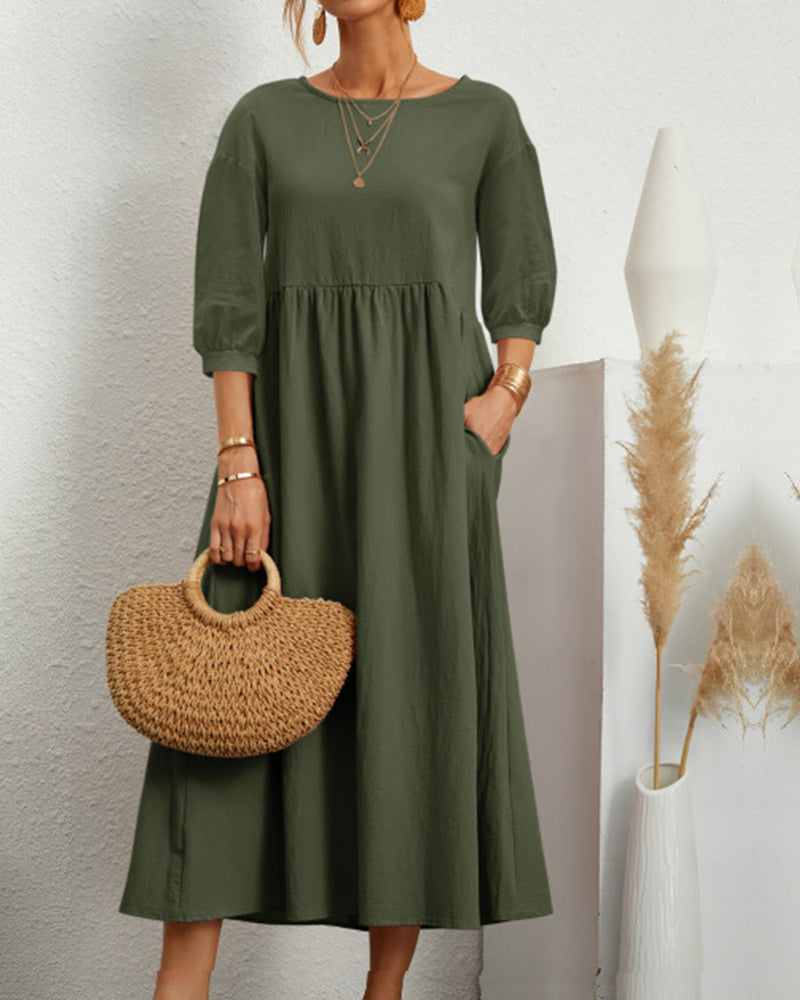 Midikleid Damen | Laternenärmel & Eleganter A-Linien-Schnitt