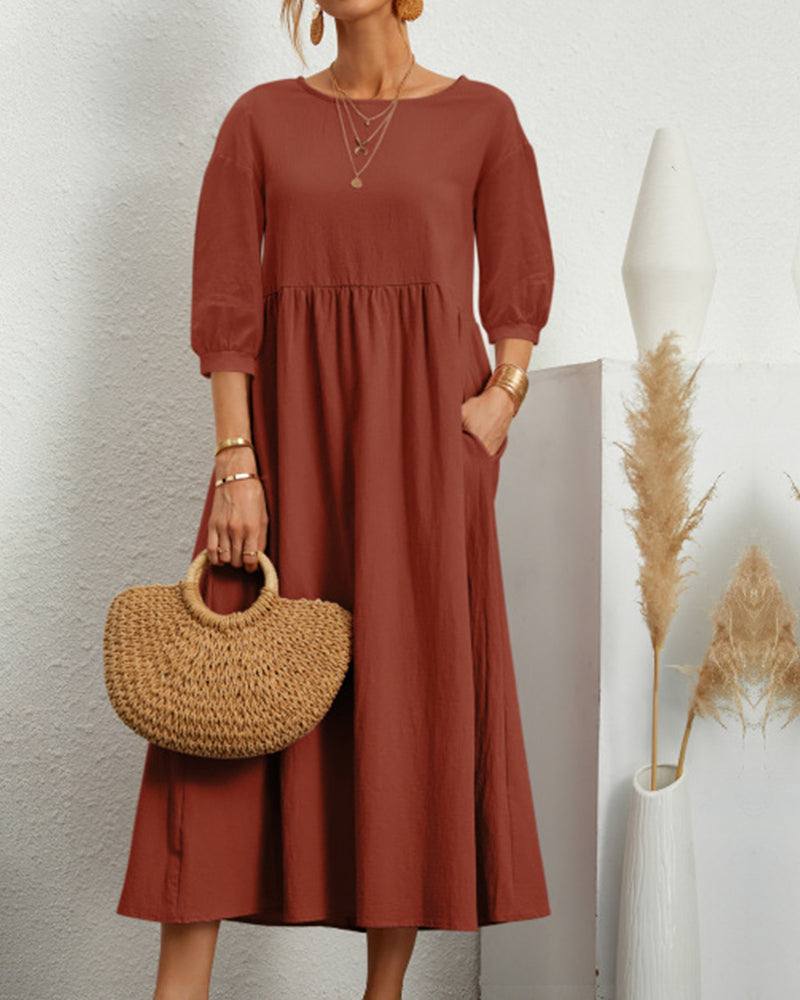 Midikleid Damen | Laternenärmel & Eleganter A-Linien-Schnitt