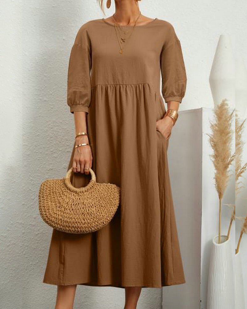 Midikleid Damen | Laternenärmel & Eleganter A-Linien-Schnitt