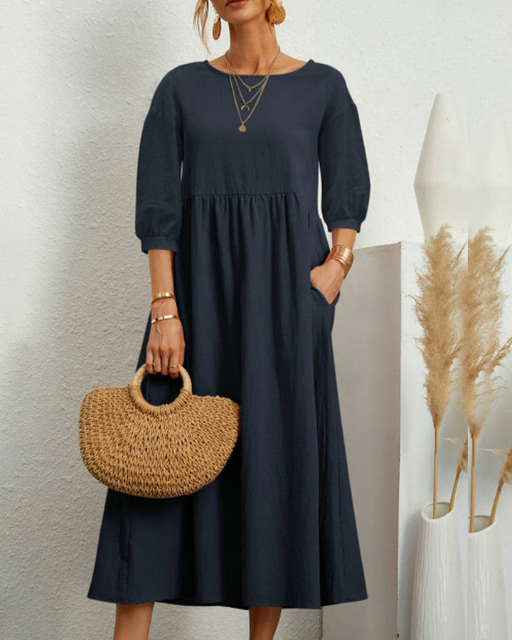 Midikleid Damen | Laternenärmel & Eleganter A-Linien-Schnitt