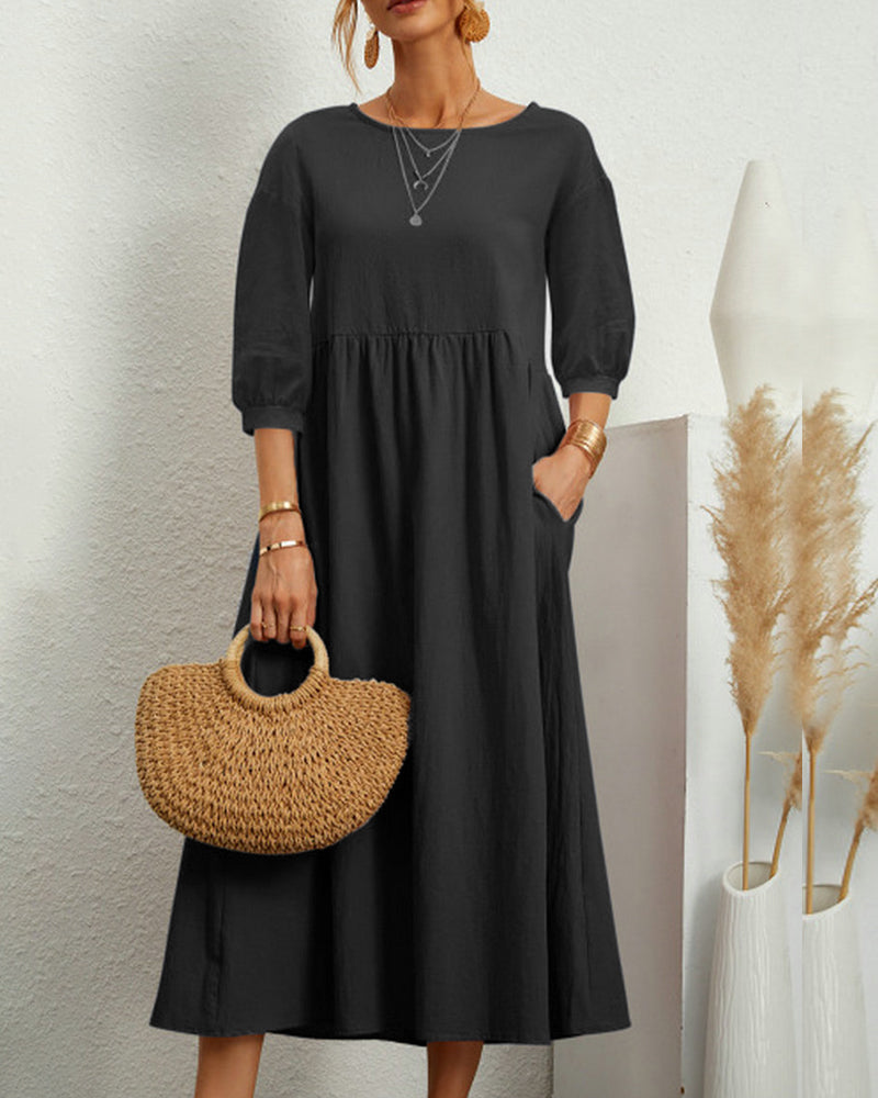 Midikleid Damen | Laternenärmel & Eleganter A-Linien-Schnitt