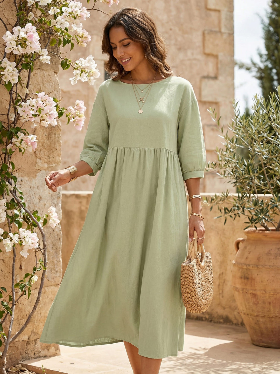 Midikleid Damen | Laternenärmel & Eleganter A-Linien-Schnitt