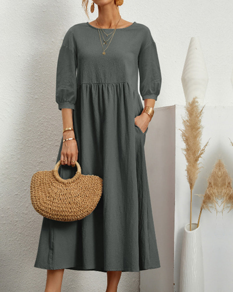 Midikleid Damen | Laternenärmel & Eleganter A-Linien-Schnitt