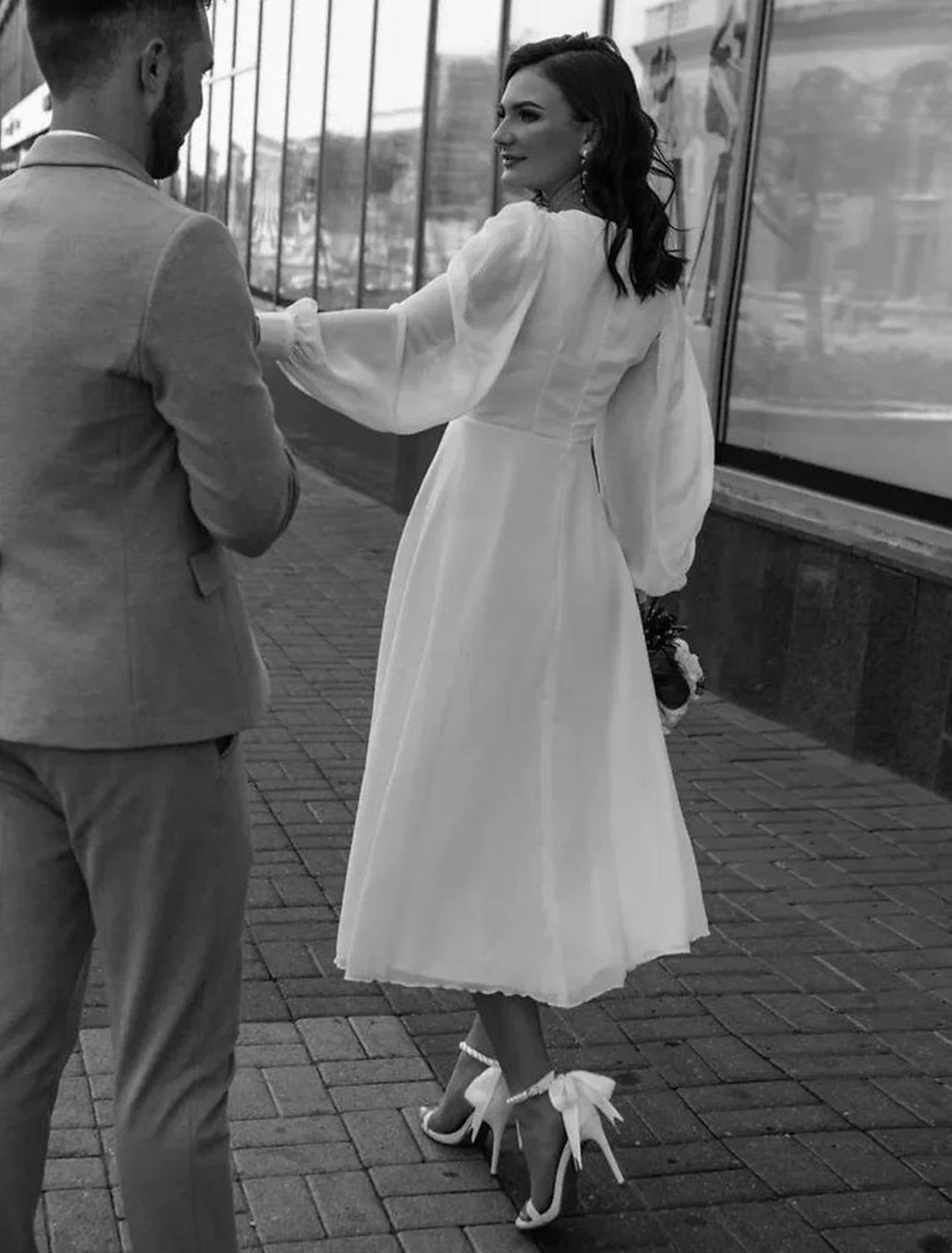 Midikleid Damen | Puffärmel & Wickeloptik