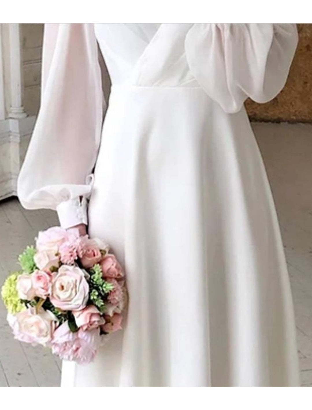 Midikleid Damen | Puffärmel & Wickeloptik