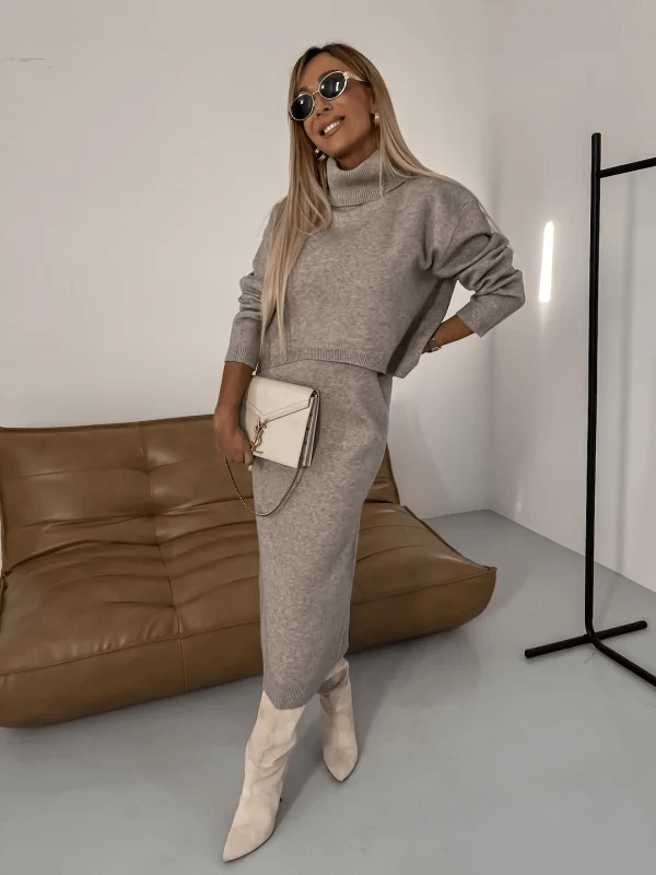 Midikleid Set mit Rollkragenpullover