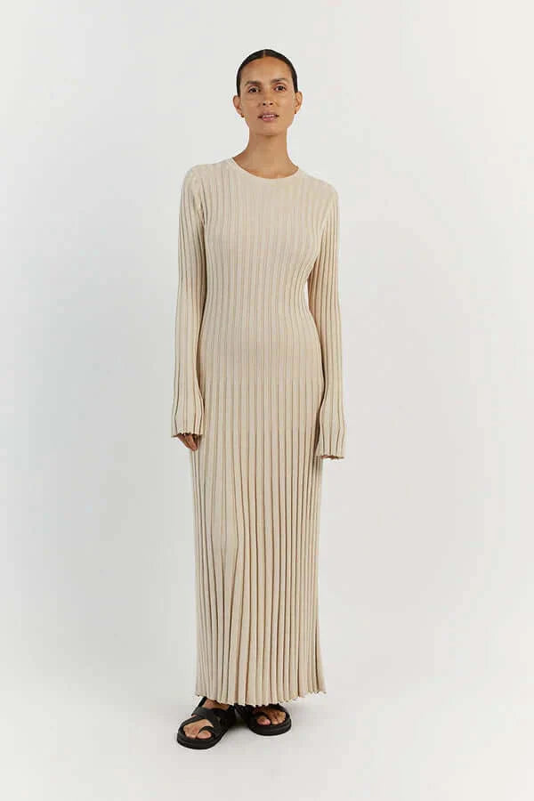 Midikleid mit Rundhalsausschnitt und Strickärmeln