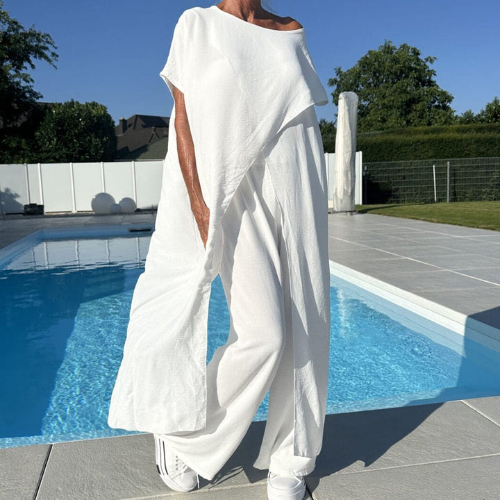Mira | Bequemes, Fließendes Damen Set – Kurzarmoberteil & Weite Hose 0