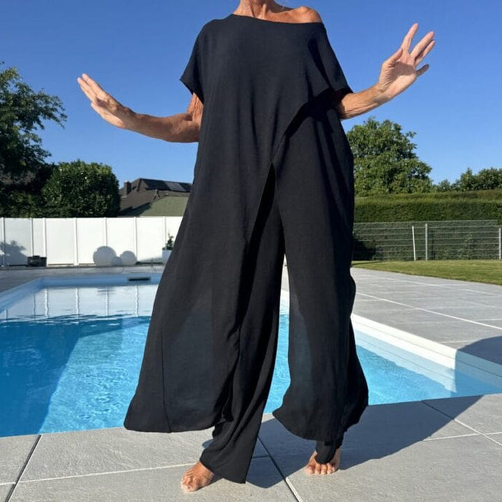 Mira | Bequemes, Fließendes Damen Set – Kurzarmoberteil & Weite Hose 1
