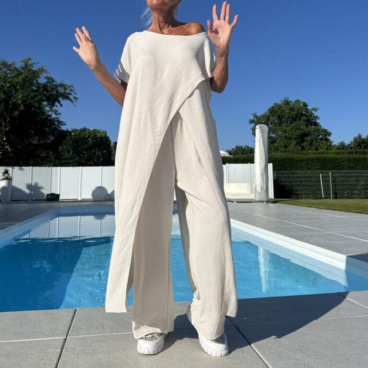 Mira | Bequemes, Fließendes Damen Set – Kurzarmoberteil & Weite Hose 2