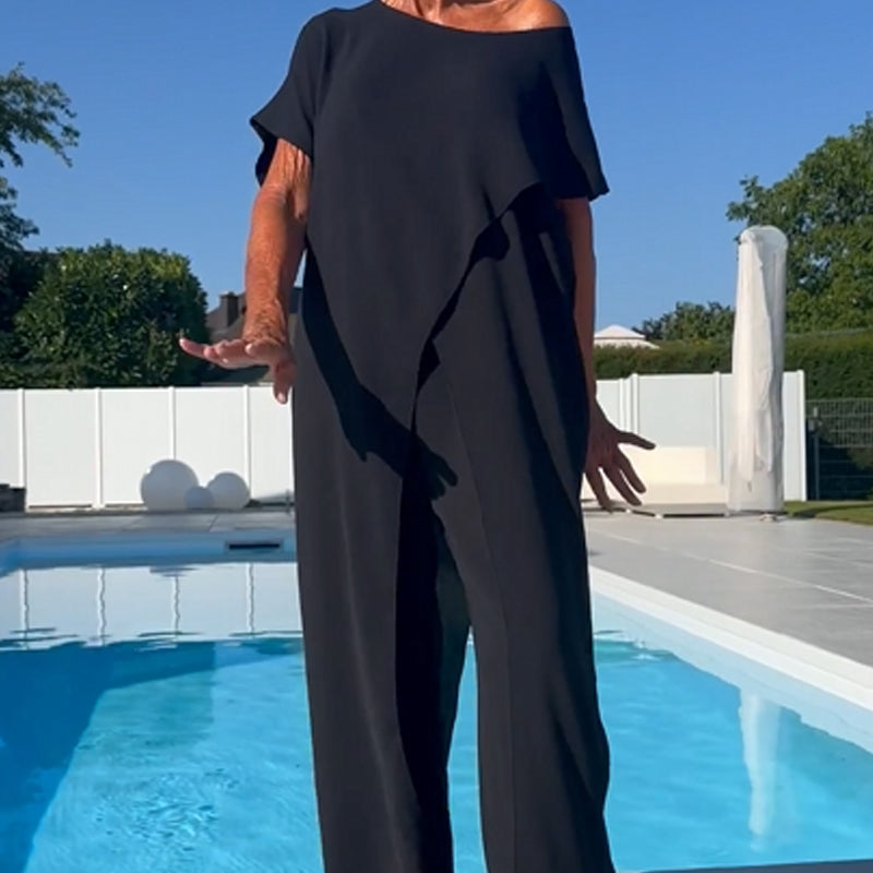Mira | Bequemes, Fließendes Damen Set – Kurzarmoberteil & Weite Hose 5